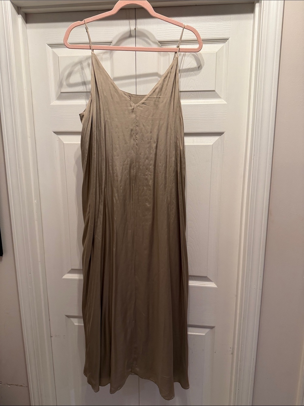 Satin Slip Midi Dress in Taupe